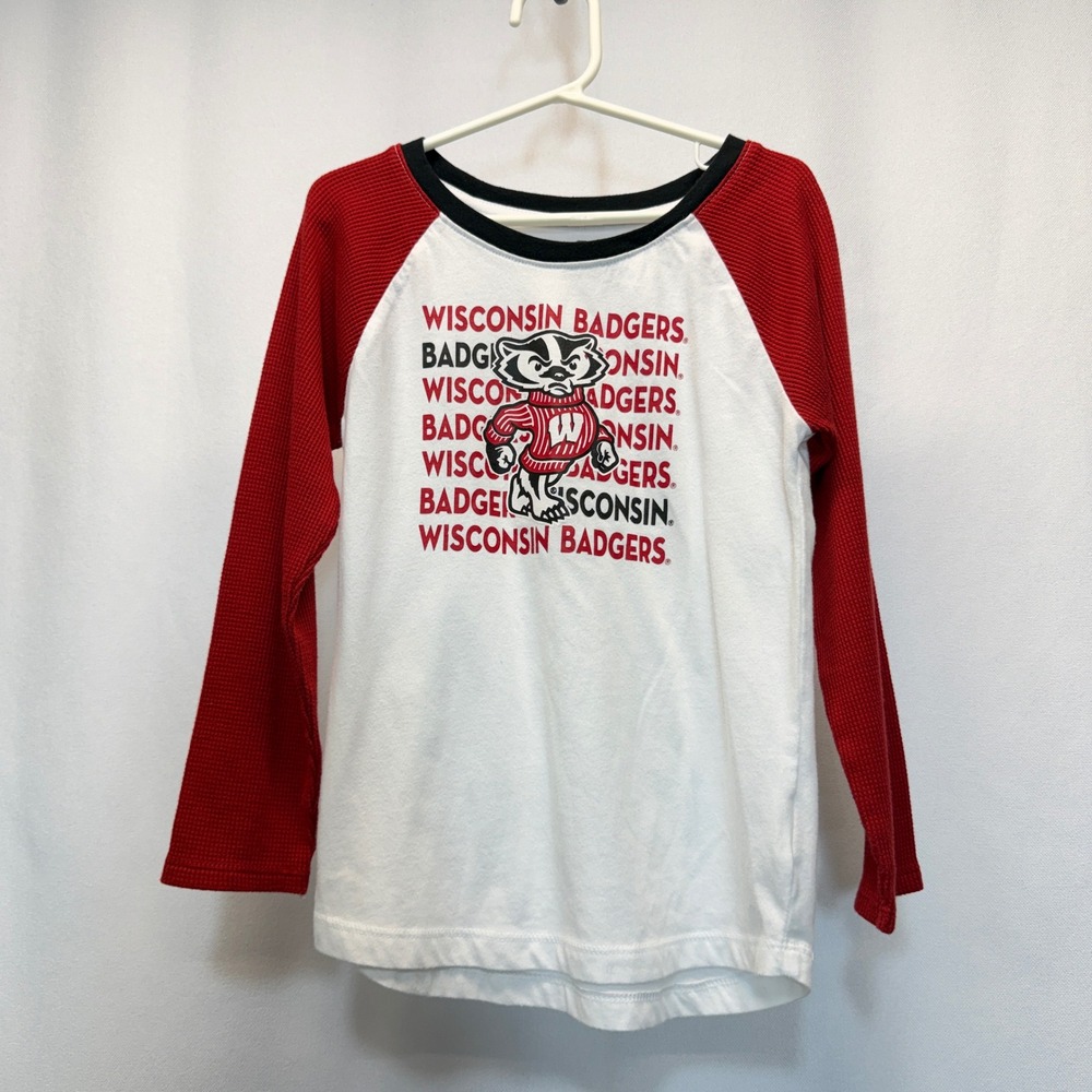 Wisconsin Badgers Kids 6/6X Team Athletics White Red Long Sleeve Shirt NCAA